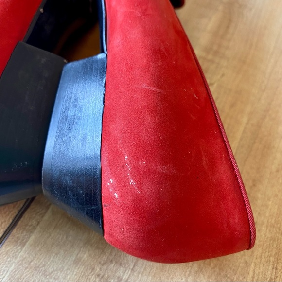 YSL YVES SAINT LAURENT Shoes Vintage Pumps Loafers Red Logo Italy Velvet Flats - Picture 9 of 16